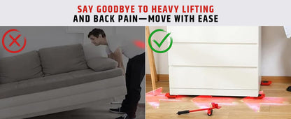 Say goodbye to heavy lifting and back pain - one person shifting a sofa alone