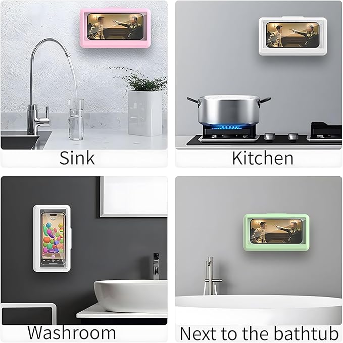 Waterproof Shower Phone Holder – Wall-Mounted Anti-Fog Case for Bathroom (Fits up to 6.8")