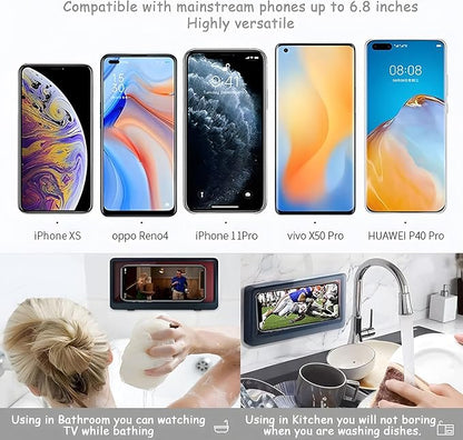 Waterproof Shower Phone Holder – Wall-Mounted Anti-Fog Case for Bathroom (Fits up to 6.8")