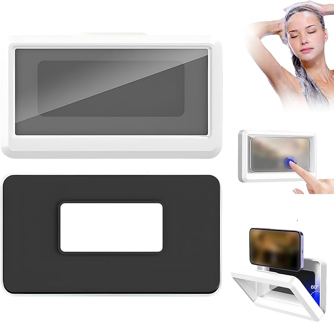 Waterproof Shower Phone Holder – Wall-Mounted Anti-Fog Case for Bathroom (Fits up to 6.8")