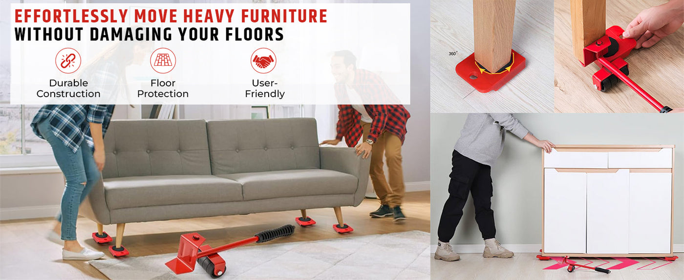 Move heavy furniture without damaging your floors - ShiftEase furniture lifter under a sofa