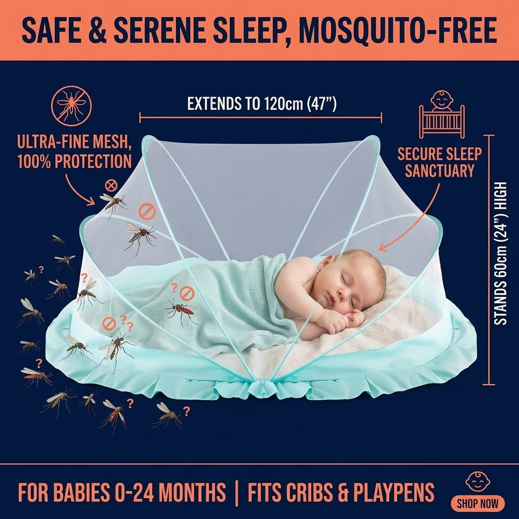 SleepSafe baby mosquito net – extends to 120 cm, stands 60 cm high, ultra-fine mesh, babies 0-24 months