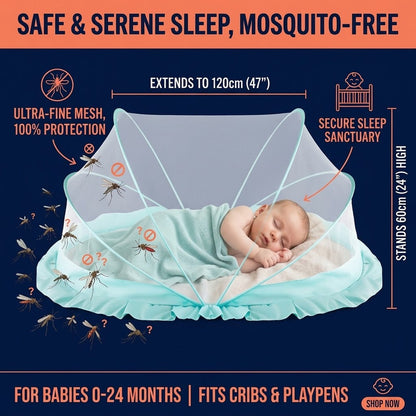SleepSafe baby mosquito net – extends to 120 cm, stands 60 cm high, ultra-fine mesh, babies 0-24 months
