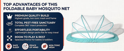 Top advantages of the SleepSafe foldable baby mosquito net – premium build, 360° protection, portability, room to play