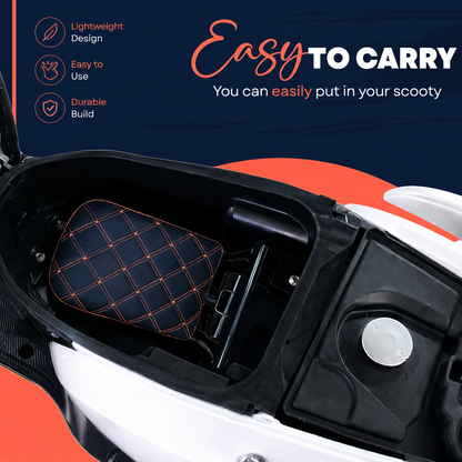 Lightweight kids scooter seat folds down and fits inside the scooter under-seat storage
