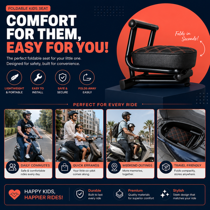 Foldable kids scooter seat for daily commutes, errands, weekend outings and travel