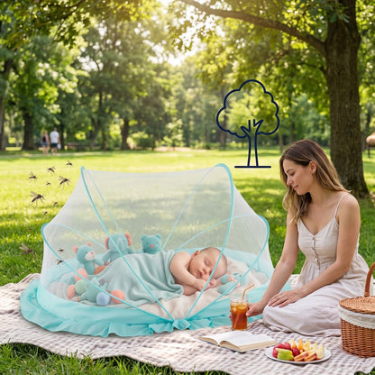 SleepSafe net in a park with mosquitoes kept outside the mesh