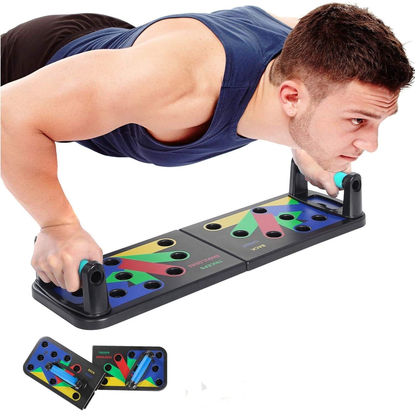 Push up board in use during a home workout