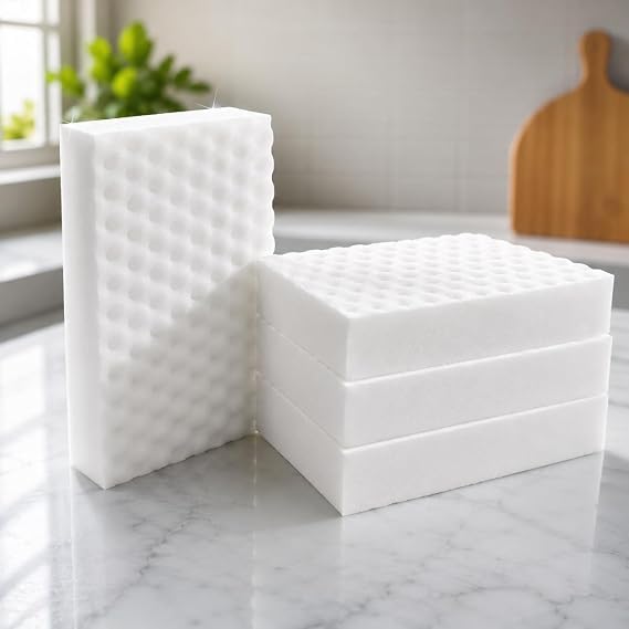 StainOff magic cleaning sponge pack of 5 on a kitchen counter