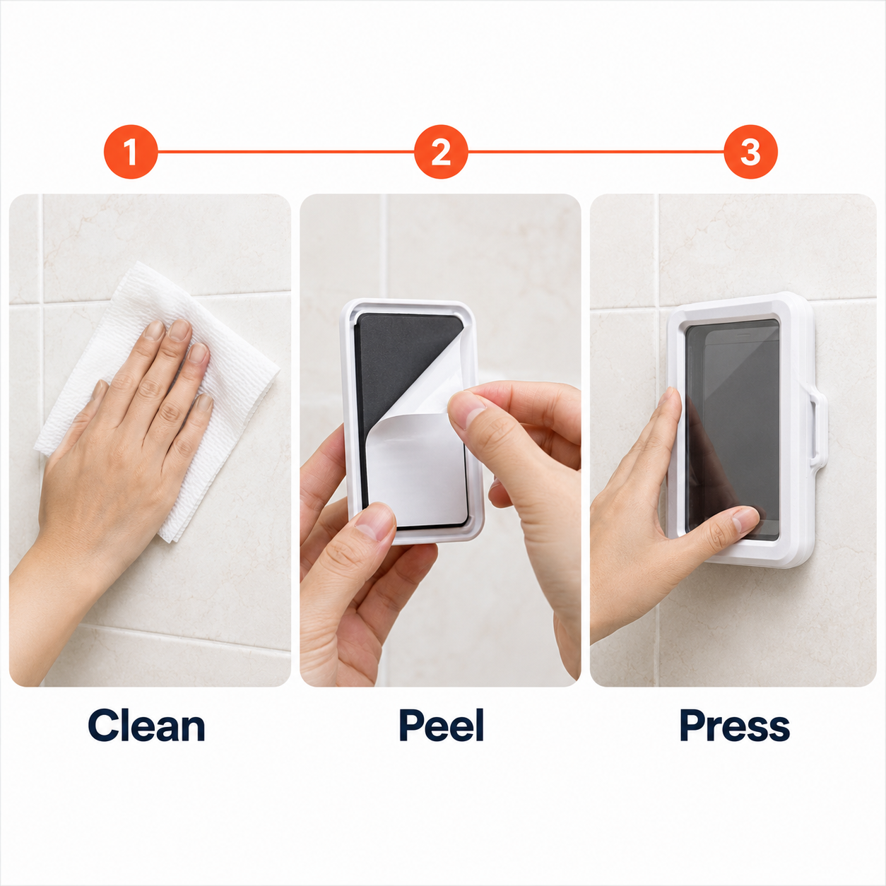 Shower phone holder wall mount detail